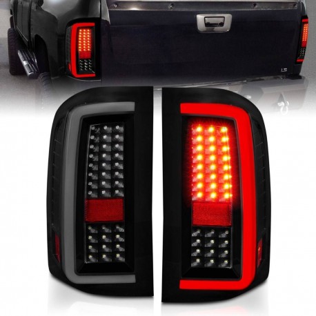 CHEVY SILVERADO 1500/2500/3500 2007-2013 BLACK SMOKE C BAR LED TAILLIGHTS