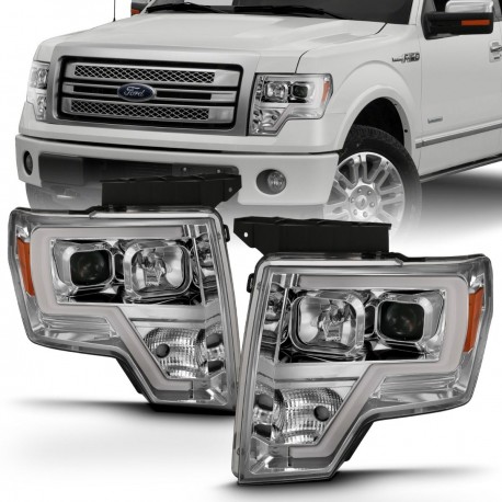 2009-2014 FORD F150 CHROME C BAR HALO PROJECTORS HEADLIGHTS