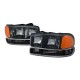 Black Housing Headlamps 1999-2006 GMC Sierra Combo 4pc W Parking Lights