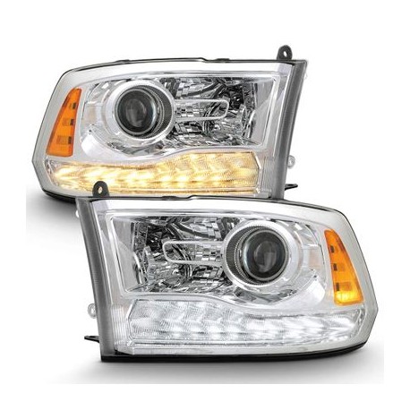 2009-2018 DODGE RAM CHROME SINGLE BEAM PROJECTORS SWITCHBACK WHITE AMBER DRL