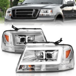 2004-2008 FORD F150 CHROME C BAR HALO PROJECTOR HEADLIGHTS