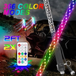 LED 2FT WHIP PAIR ANTENNA RGB MULTICOLOR BLUETOOTH WITH REMOTE