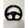 UNIVERSAL STEERING WHEEL D SHAPE  6 HOLE BLACK SUEDE WITH SILVER STITCHING  LINING