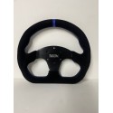 UNIVERSAL STEERING WHEEL D SHAPE  6 HOLE BLACK SUEDE WITH BLUE STITCHING  LINING