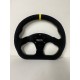 UNIVERSAL STEERING WHEEL D SHAPE  6 HOLE BLACK SUEDE WITH YELLOW  STITCHING  LINING