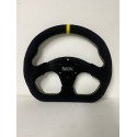 UNIVERSAL STEERING WHEEL D SHAPE  6 HOLE BLACK SUEDE WITH YELLOW  STITCHING  LINING