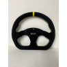 UNIVERSAL STEERING WHEEL D SHAPE  6 HOLE BLACK SUEDE WITH YELLOW  STITCHING  LINING