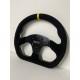 UNIVERSAL STEERING WHEEL D SHAPE  6 HOLE BLACK SUEDE WITH YELLOW  STITCHING  LINING