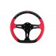 UNIVERSAL D SHAPE STEERING WHEEL RED BLACK CONCAVE BLACK CENTER 3 SPOKE