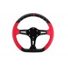 UNIVERSAL D SHAPE STEERING WHEEL RED BLACK CONCAVE BLACK CENTER 3 SPOKE