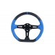 UNIVERSAL D SHAPE STEERING WHEEL BLUE BLACK CONCAVE BLACK CENTER 3 SPOKE