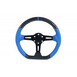 UNIVERSAL D SHAPE STEERING WHEEL BLUE BLACK CONCAVE BLACK CENTER 3 SPOKE