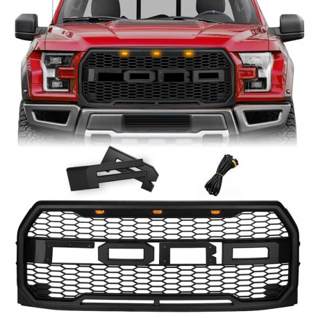 2015-2017 Ford F150 Raptor Style glossy Grille with led amber lights
