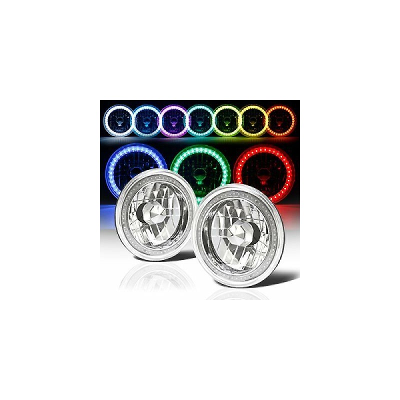 led 7" round conversion rgb multicolor headlights with remote control pair