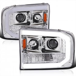 1999-2004 ford super duty f250 chrome amber  c bar projectors version 2 headlights