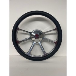 BILLET POLISH BLACK WRAP STEERING WHEEL UNIVERSAL 6 HOLE