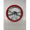 BILLET POLISH RED WRAP STEERING WHEEL UNIVERSAL 6 HOLE 14" 3 SPOKE