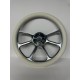 14"POLISH BILLET 5 HOLE STEERING WHEEL UNIVERSAL WITH WHITE WRAP SLEEVE