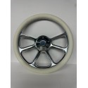 14"POLISH BILLET 5 HOLE STEERING WHEEL UNIVERSAL WITH WHITE WRAP SLEEVE