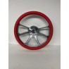 POLISH BILLET STEERING WHEEL 14" 5 LUG UNIVERSAL WITH RED WRAP SLEEVE