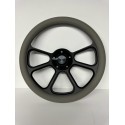 14"BLACK BILLET 3 SPOKE STEERING WHEEL 5 HOLE WITH GREY SLEEVE WRAP