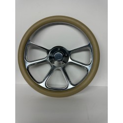 BILLET POLISH TAN WRAP STEERING WHEEL UNIVERSAL 6 HOLE