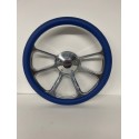 BILLET POLISH BLUE WRAP STEERING WHEEL UNIVERSAL 6 HOLE