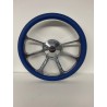 BILLET POLISH BLUE WRAP STEERING WHEEL UNIVERSAL 6 HOLE