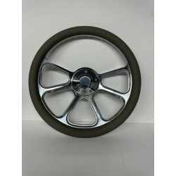 BILLET POLISH GREY WRAP STEERING WHEEL UNIVERSAL 6 HOLE