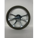 BILLET POLISH GREY WRAP STEERING WHEEL UNIVERSAL 6 HOLE