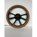 BILLET BLACK  3 SPOKE KAKI BROWN WRAP  STEERING WHEEL UNIVERSAL 6 HOLE