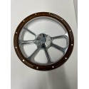 POLISH BILLET STEERING WHEEL 14" 5 LUG UNIVERSAL WITH WOOD WRAP SLEEVE