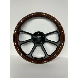 BILLET BLACK WOOD WRAP STEERING WHEEL UNIVERSAL 6 HOLE 14"