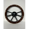 BILLET BLACK WOOD WRAP STEERING WHEEL UNIVERSAL 6 HOLE 14"