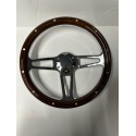 WOOD CHROME 3 SPOKE UNIVERSAL STEERING WHEEL 14"