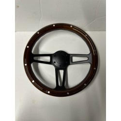 WOOD 3 SPOKE BLACK SPLIT UNIVERSAL STEERING WHEEL 6 HOLE