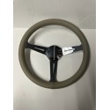 LEATHER GREY 3 SPOKE CHROME STEERING WHEEL 14" 6 HOLE