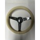 LEATHER TAN 3 SPOKE CHROME STEERING WHEEL UNIVERSAL