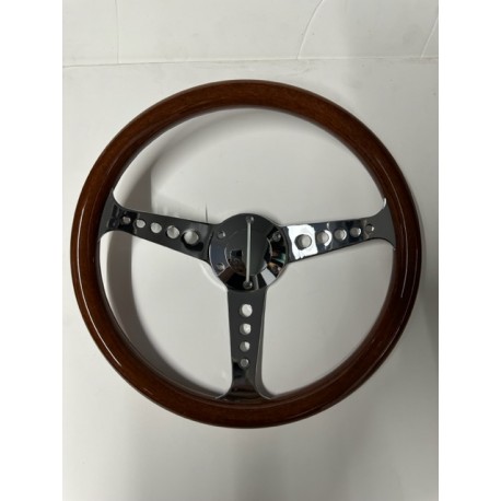 WOOD 3 SPOKE HOLES CHROME STEERING WHEEL UNIVERSAL