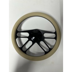 BLACK BILLET 4 SPOKE STEERING WHEEL TAN WRAP UNIVERSAL