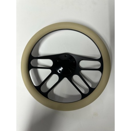 BLACK BILLET 4 SPOKE STEERING WHEEL TAN WRAP UNIVERSAL