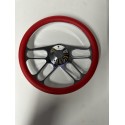 CHROME 4 SPOKE BILLET RED STEERING WHEEL UNIVERSAL 6 HOLE 14"