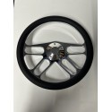 CHROME 4 SPOKE BILLET WITH BLACK WRAP UNIVERSAL STEERING WHEEL 6 HOLE 14"