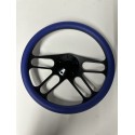 4 SPOKE BLACK BILLET WITH BLUE WRAP UNIVERSAL STEERING WHEEL 6 HOLE