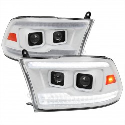 2009-2018 DODGE RAM 1500/2500 WHITE HOUSING  DRL QUAD PROJECTORS LED HEADLIGHTS WITH AMBER REFLECTOR