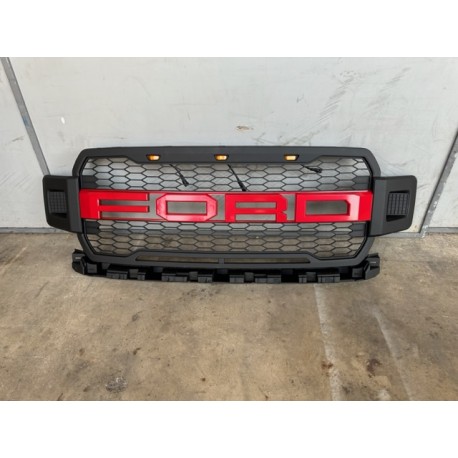 2018-2020 FORD F150 RAPTOR STYLE GRILLE CUSTOM RED LOGO WITH LED AMBER LIGHTS