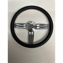 BLACK WRAP 3 SPOKE POLISH BILLET ALIMINUM STEERING WHEEL 14"