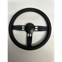 BLACK WRAP 3 SPOKE BLACK BILLET ALIMINUM STEERING WHEEL 14"