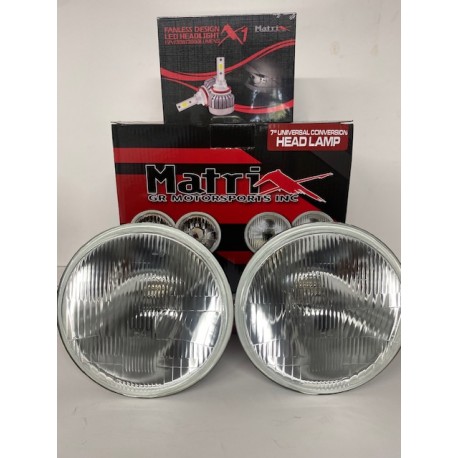 UNIVERSAL 7" ROUND OEM STYLE HEADLIGHTS PAIR WITH LED LIGHTS H4 HI LOW