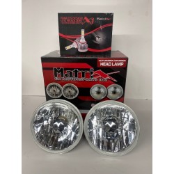 UNIVERSAL CONVERSION 5 3/4 ROUND EURO CLEAR HEADLIGHTS PAIR WITH LED H4 BULBS HIGH LOW BEAM 30/48 WATTS